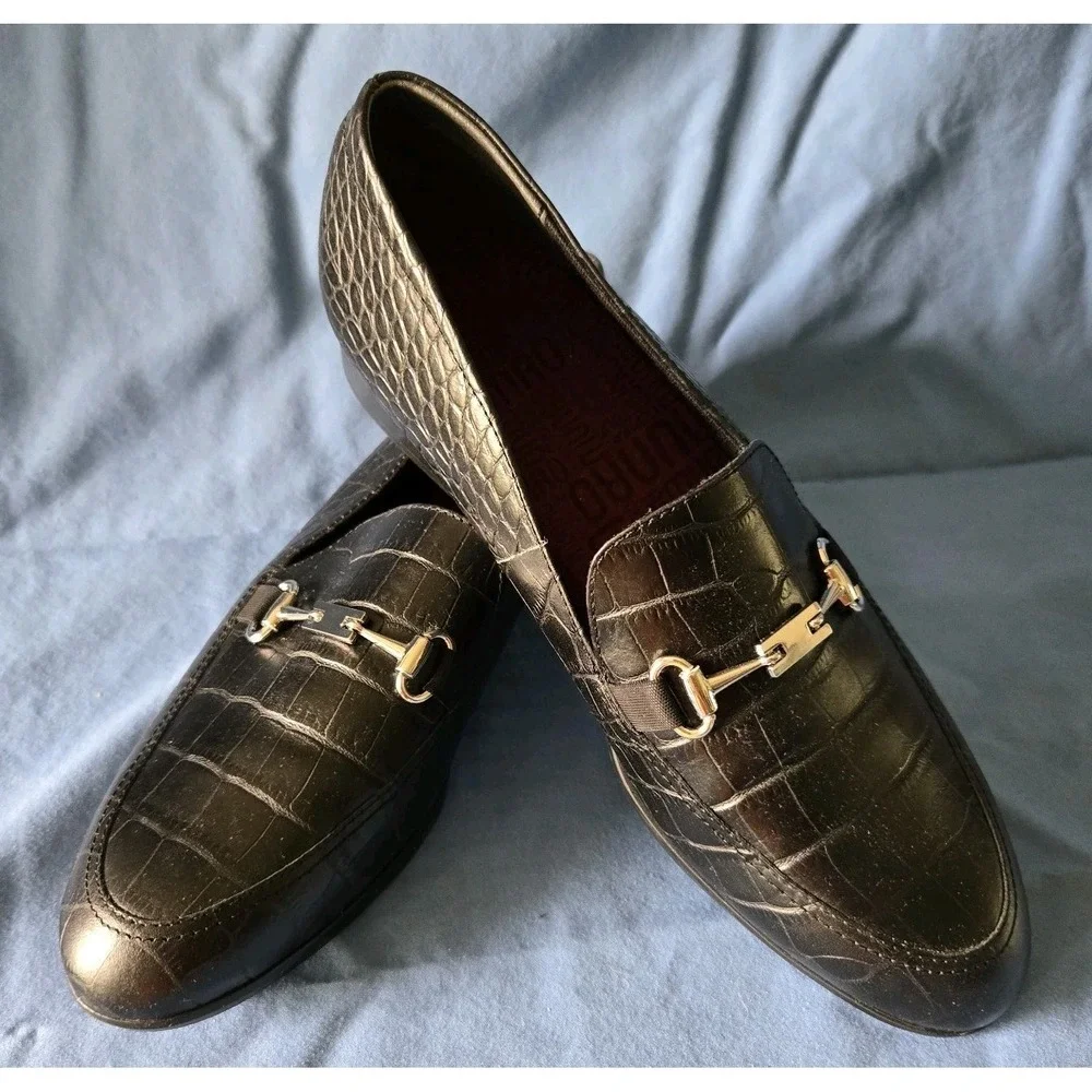 Munro Women's Black Loafer Shock Absorbing Heel Buckle Slip On US 8.5 Block Heel